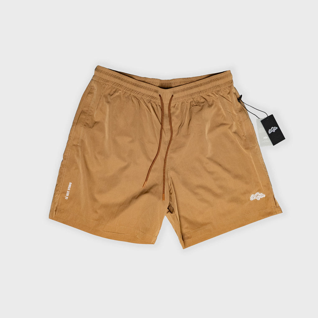 Boardwalk Nylon Shorts - Tan/White - Men's – Lé Geit Studio